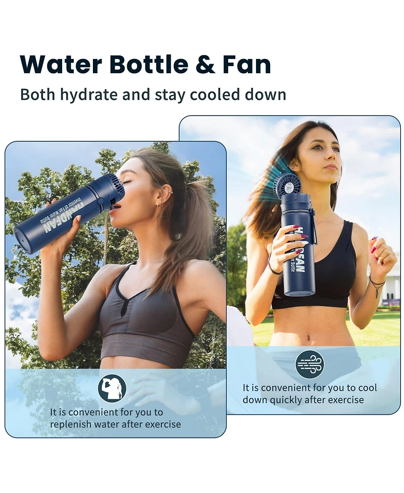 Yescom 24oz IP67 Vacuum Insulated Water Bottle with Fan , Outdoor Sport Stainless Steel Coffee Tumbler for Rv Camper