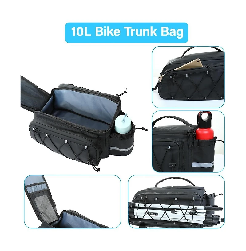 Aoligeijs Bike Rack Trunk Bag, 10L Waterproof Bicycle Rear Seat Storage with Side Pockets, Rain Cover and Shoulder Strap for Commuting Travel Cycling