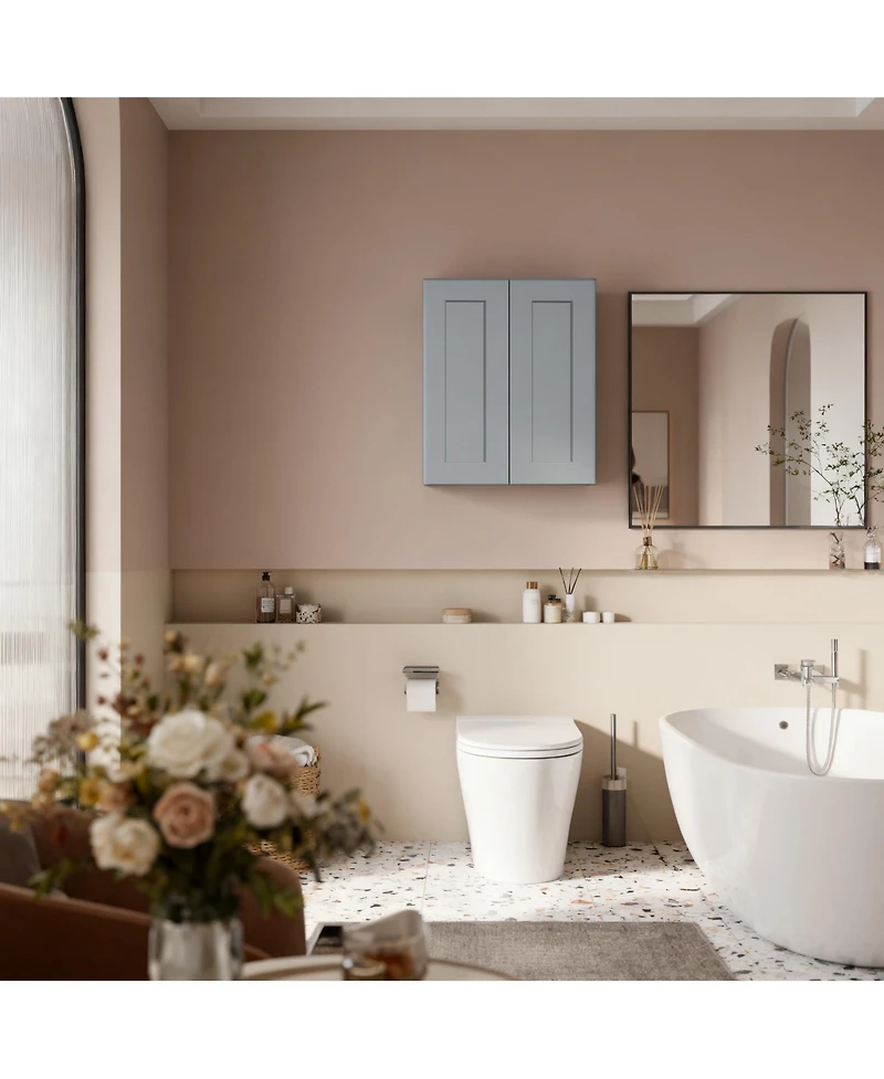 Busdays Wall Cabinet Double Door Storage Soft Close Doors Adjustable Shelves for Kitchen Bathroom Laundry Garage Easy Assembly