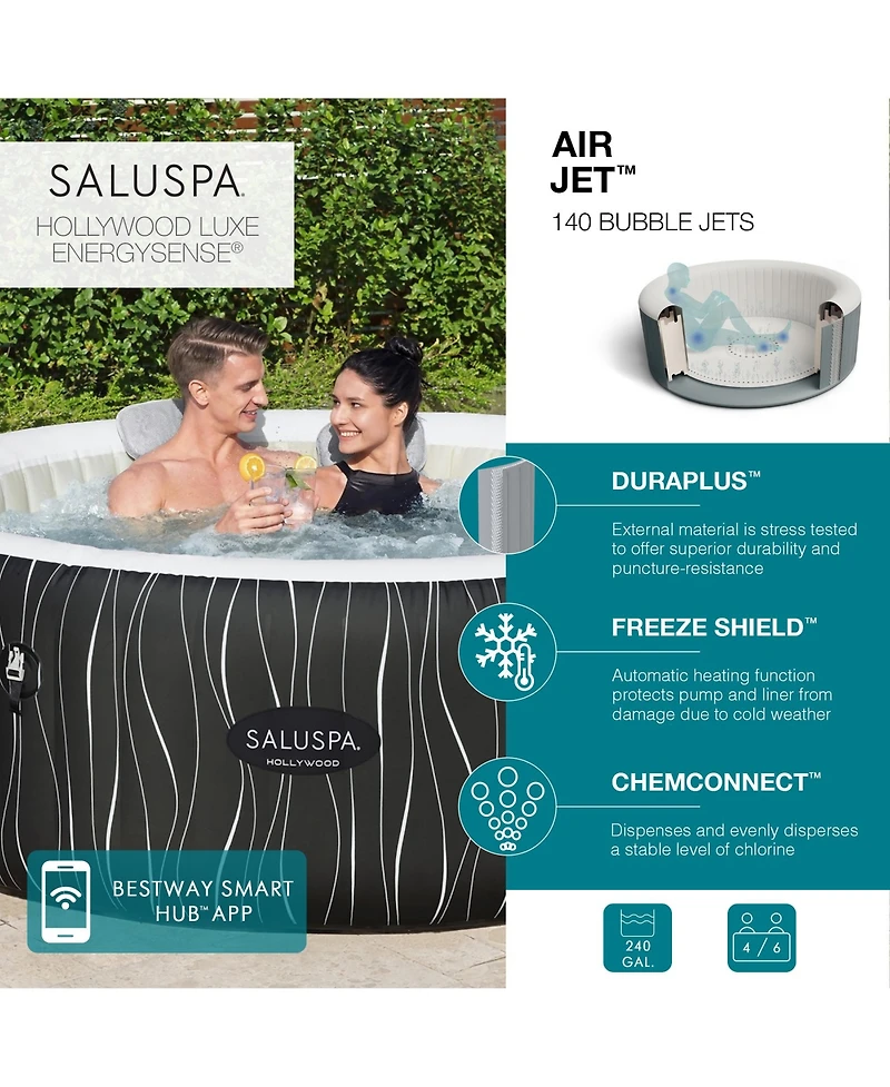 Bestway SaluSpa Hollywood EnergySense Luxe AirJet Inflatable Hot Tub