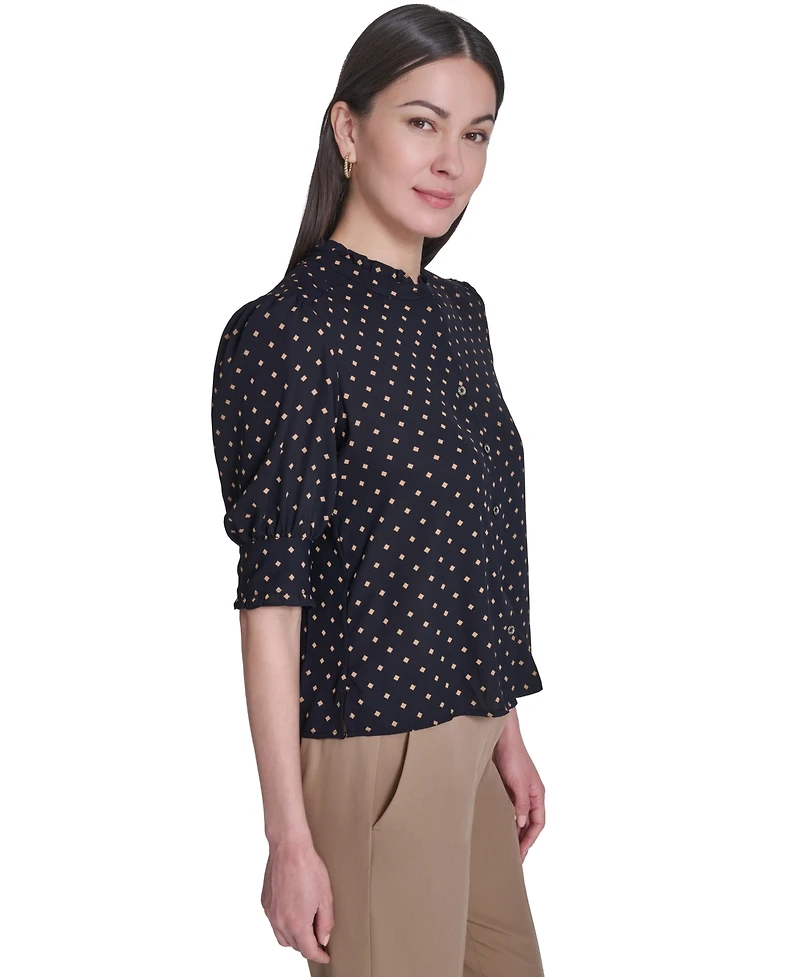 Tommy Hilfiger Women's Collared Ruffle Neck Blouse