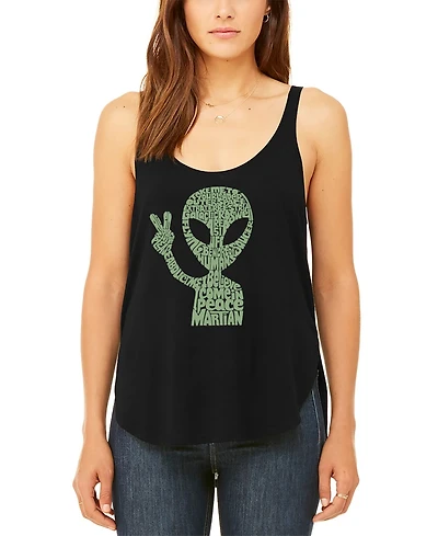 La Pop Art Women's Peace Alien Premium Word Flowy Tank Top