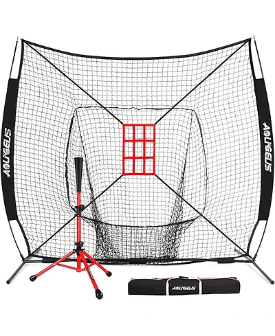 Aoligeijs Baseball Softball Practice Net,Pitching Net,Batting Net,with Baseball Tee,Bonus Strike Zone and Bow Frame
