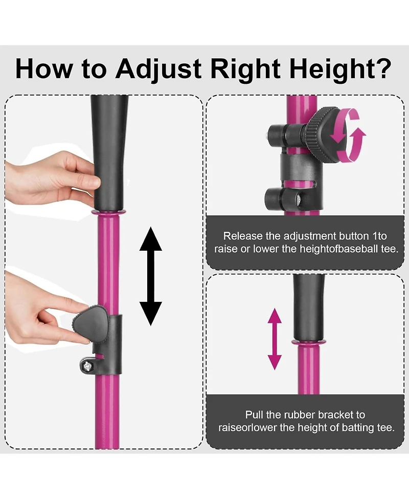 Aoligeijs Baseball Tee Batting Tee Softball Tee Portable Travel Hitting Tee,Easy Adjustable Height,Stable Tripod Stand