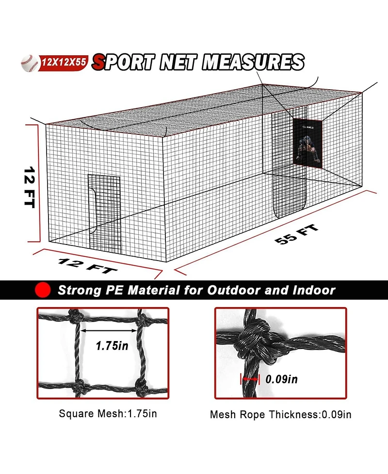 Aoligeijs Baseball Softball Batting Cage Net with Realistic Catcher, Net Only, Backyard Practice Batting Cage Net, Heavy Duty Multi-Purpose Sports Net
