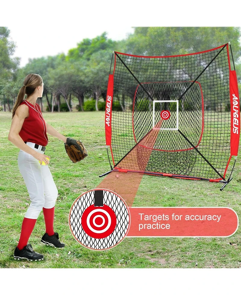 Aoligeijs Baseball Softball Practice Net,Pitching Net,Batting Net,with Bonus Strike Zone,Target and Bow Frame,for Hitting,Pitching,Catching