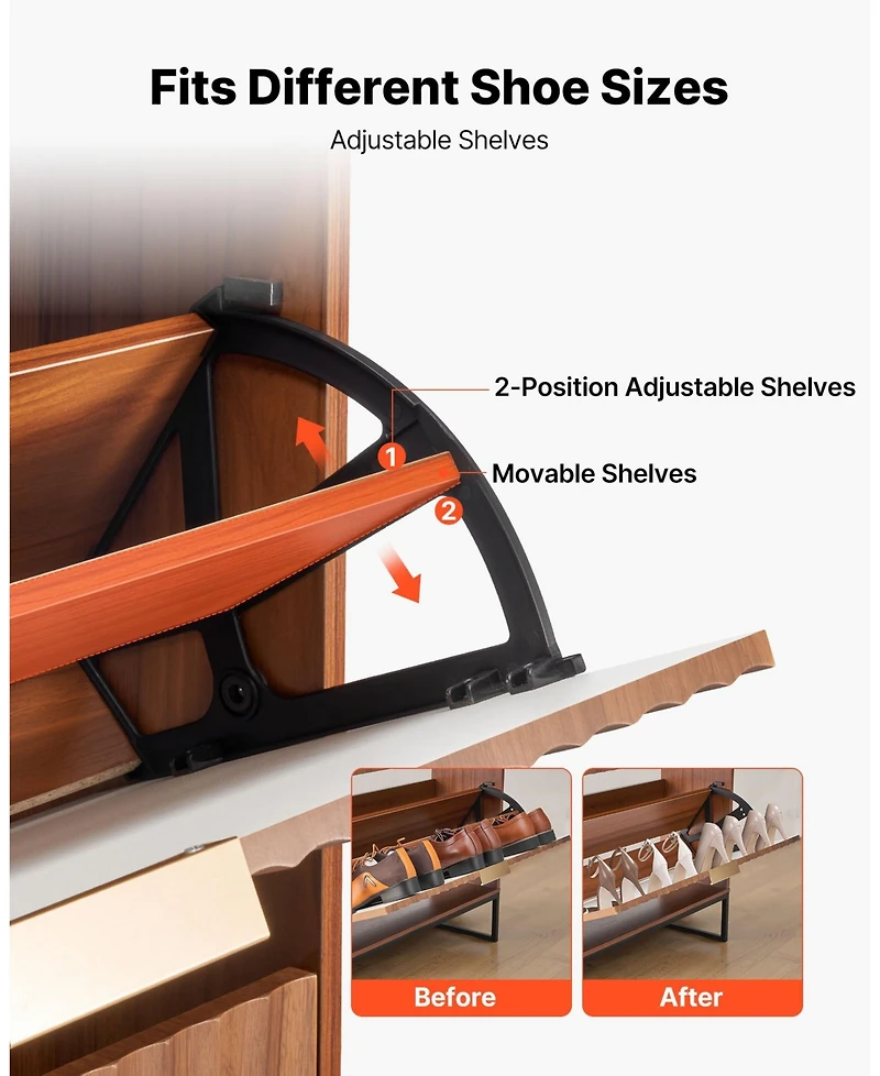 Gouun Mid-Century Fluted Shoe Cabinet with 2 Flip Drawers and Anti-Tip Device