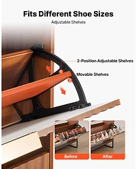 Gouun Mid-Century Fluted Shoe Cabinet with 2 Flip Drawers and Anti-Tip Device