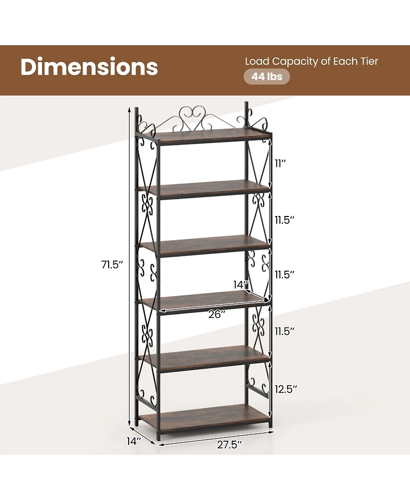 Gouun 6-Tier Industrial Bookshelf with Metal Frame and Anti-Tipping Kits, 27.5 x 14 x 71.5