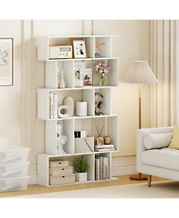 Gouun 5-Tier Geometric Bookshelf with Open and Closed-Back Cubes, 35.5 x 8.5 x 62