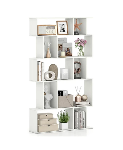 Gouun 5-Tier Geometric Bookshelf with Open and Closed-Back Cubes, 35.5 x 8.5 x 62