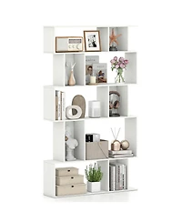 Gouun 5-Tier Geometric Bookshelf with Open and Closed-Back Cubes, 35.5 x 8.5 x 62