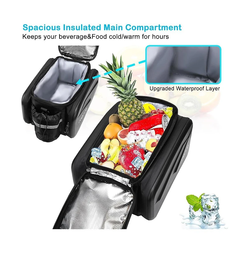 Aoligeijs Insulated Bike Rear Rack Bag 8L Trunk Cooler with Foldable Panniers, Waterproof Cycling Storage Bag with Shoulder Strap for Commuting