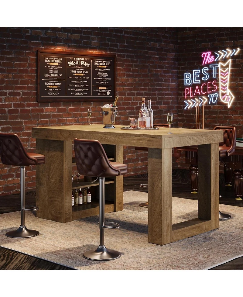 Tribesigns Wooden Farmhouse Bar Table, 55" Large Counter Height Table with Storage Shelves, Modern Home Bar Furniture