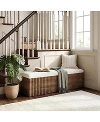 Tribesigns Upholstered End of Bed Storage Bench, 63" Farmhouse Wooden Entryway Bench with Cushion, Padded Ottoman with Shoe Storage