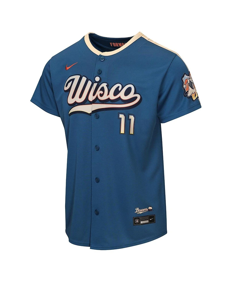 Nike Big Boys and Girls Jackson Chourio Blue Milwaukee Brewers 2026 City Connect Stadium Jersey