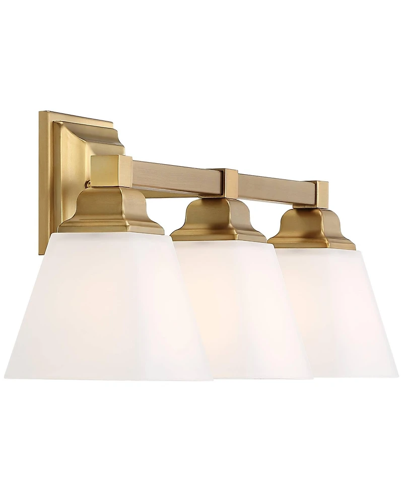 Mencino-Opal Modern Wall Mount Light Warm Brass Gold Metal Hardwired 20" Wide 3-Light Vanity Fixture Etched White Glass Shades for Bathroom Over Mirro