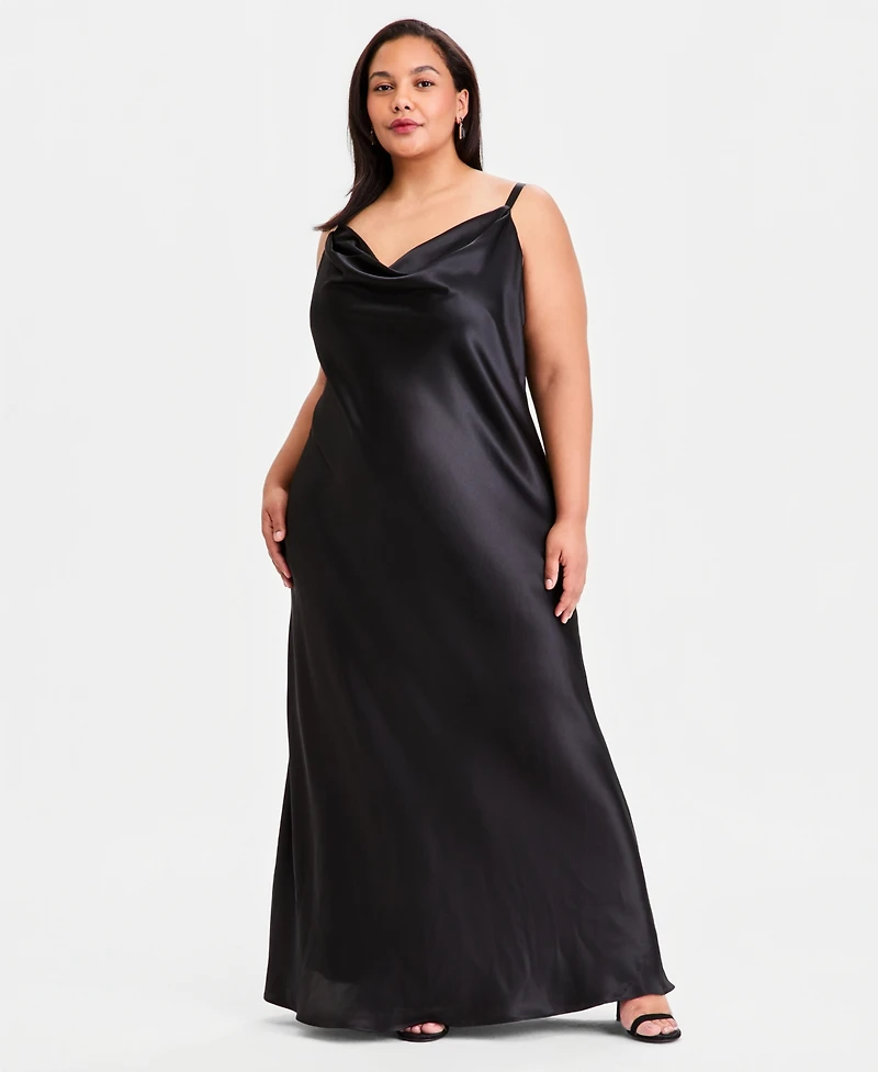 Morgan & Company Trendy Plus Cowlneck Satin Gown