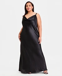 Morgan & Company Trendy Plus Cowlneck Satin Gown