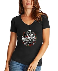 La Pop Art Women's Christmas Ornament Word V-Neck T-shirt