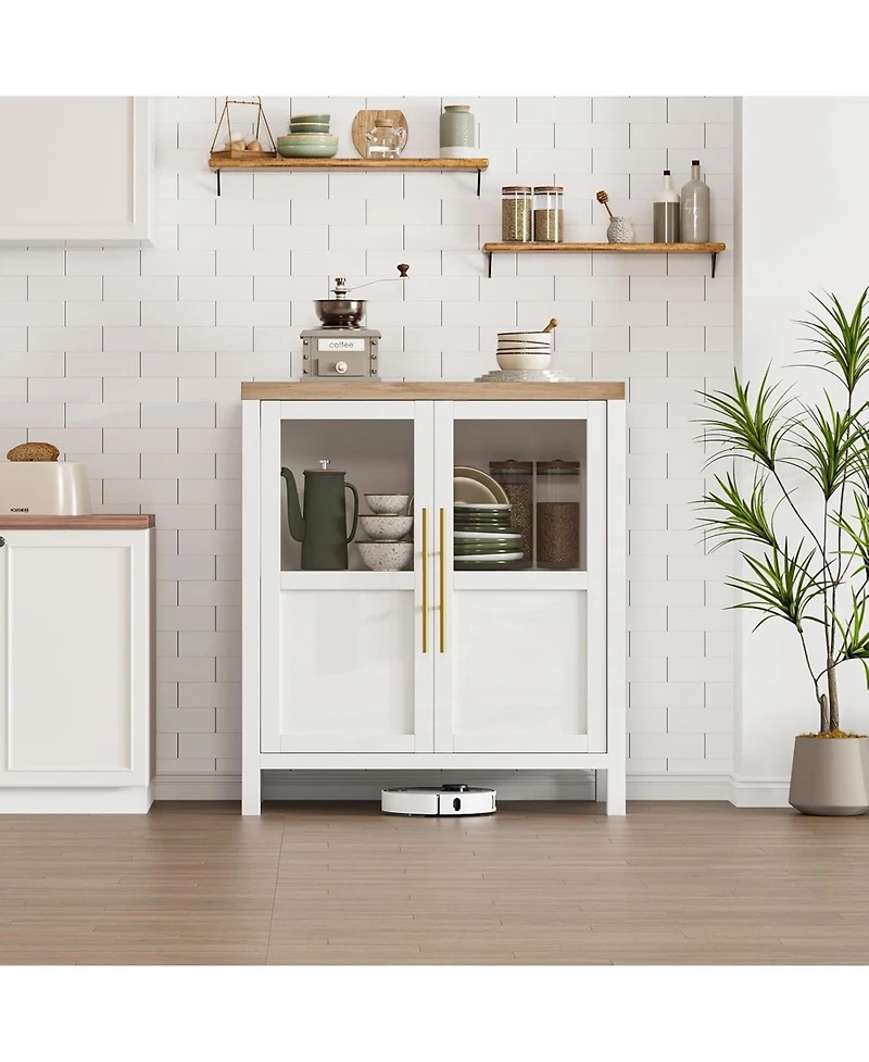gaomon Sideboard Buffet Cabinet with Two Glass Doors Compact Modern Farmhouse Storage