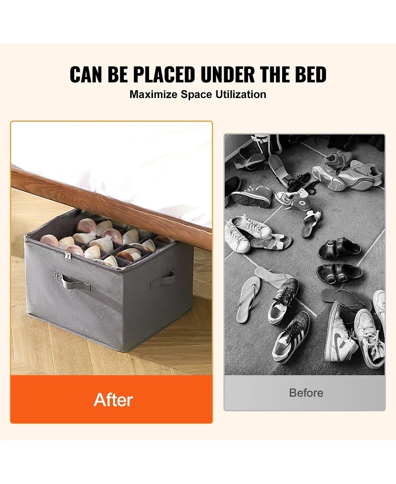 Gouun Under-Bed Shoe Organizer with 16 Compartments and Clear Window