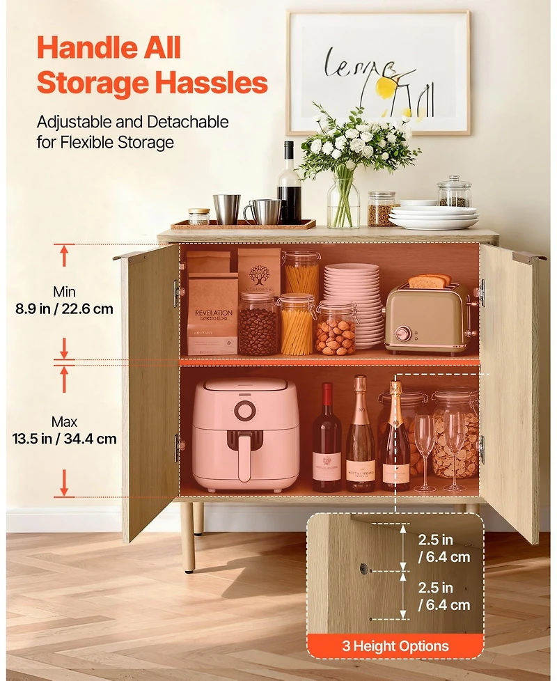 Gouun Mid-Century Fluted Bar Cabinet with Barn Doors and 2-Tier Storage, 31.5 x 14.7 in