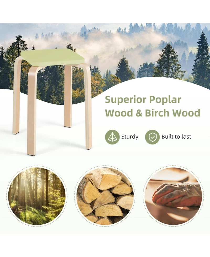 Gouun Set of 4 Colorful Square Wooden Stools with Anti-Slip Felt Mats