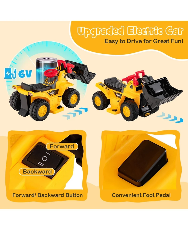 Slickblue 6V Electric Kids Bulldozer Ride On with Basketball Hoop and Balls