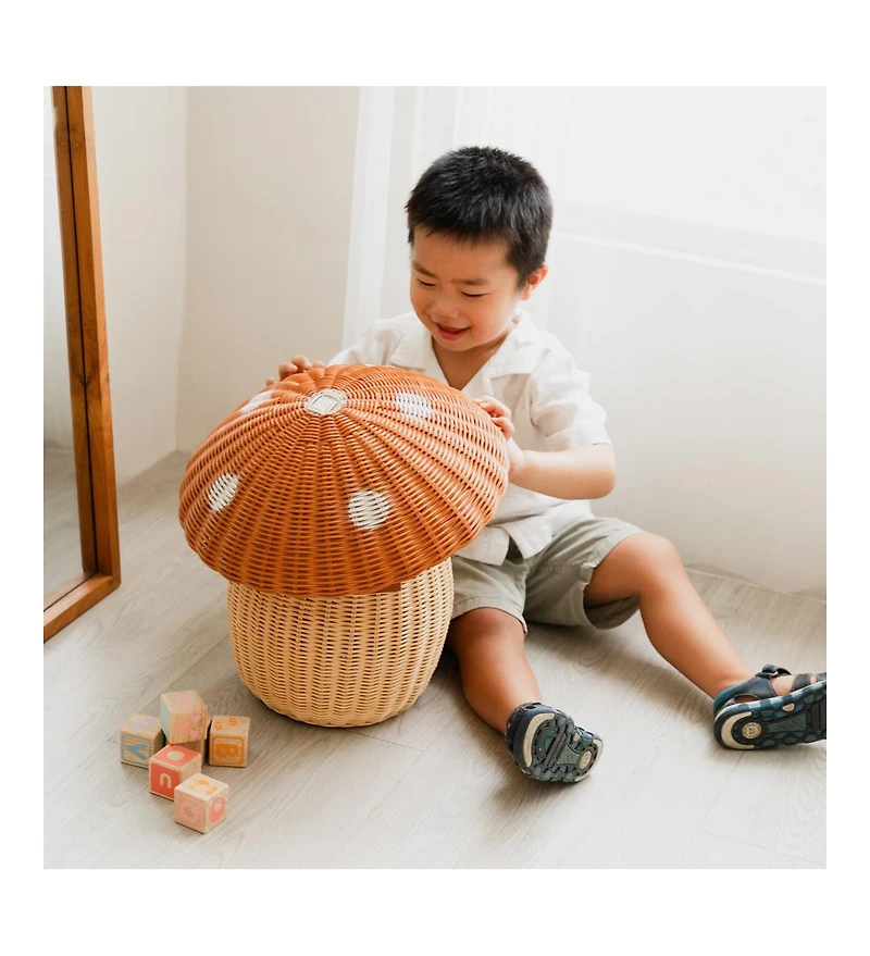 Momiji Mushroom Handcrafted Rattan Storage Basket - Wicker