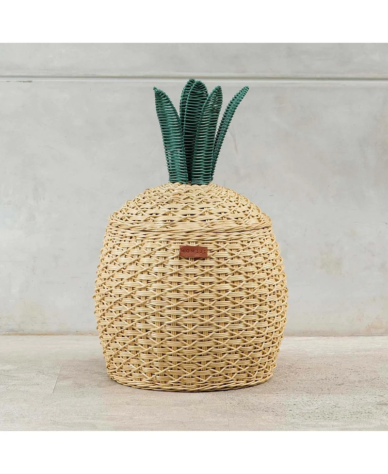 Momiji Pineapple Handcrafted Rattan Storage Basket with fabric lining