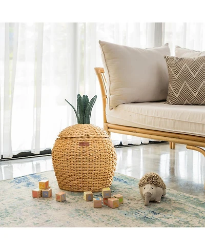 Momiji Pineapple Handcrafted Rattan Storage Basket with fabric lining
