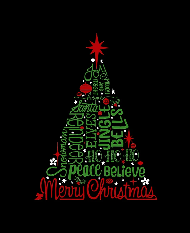 La Pop Art Women's Holiday Christmas Tree Word Pullover Top