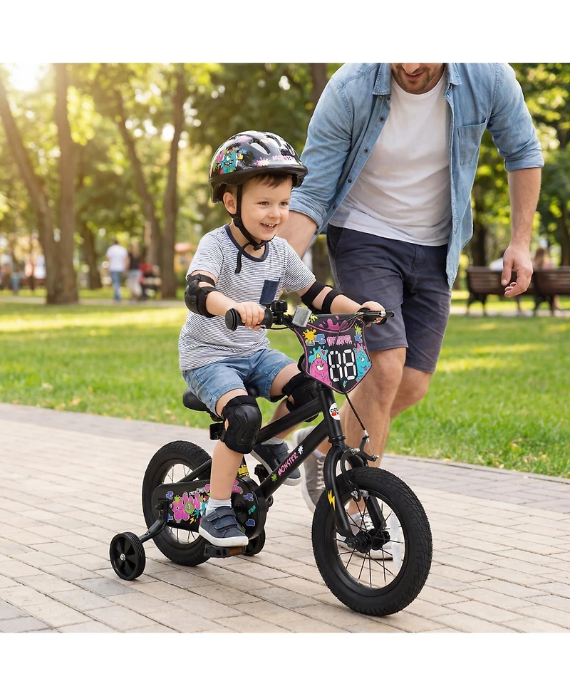 Slickblue Bike with Training Wheels and Street Art Pattern for Kids