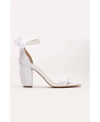 Forever & Always Shoes Women's Dina Block Heel Leather Sandals with Pearls