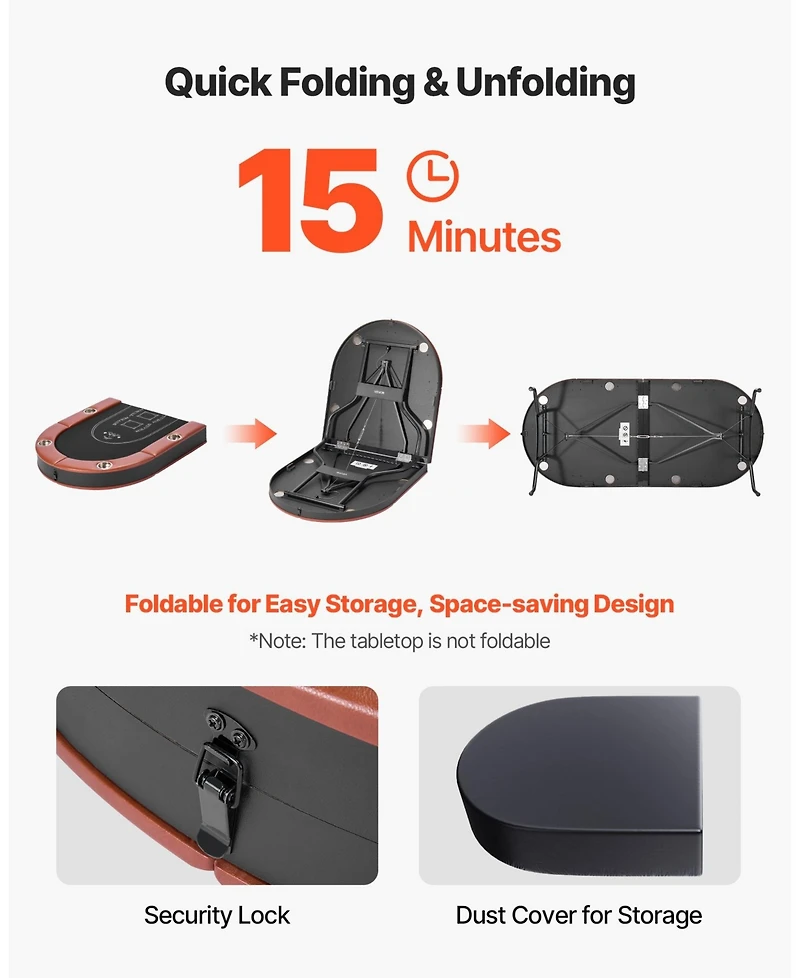 Mecale Foldable Poker Table for 8 Players with Cup Holders and Padded Rails