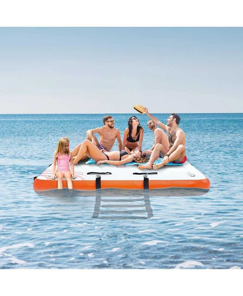 Mecale 15 x 6 Ft Inflatable Floating Dock Platform with Non-Slip Surface and Ladder