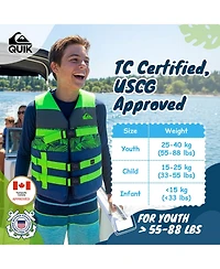 Quiksilver Uscg Approved Teen Life Vest Pfd, Light-Weight Epe Foam, Three Belts with Quick-Release Buckles for Boating Kayaking