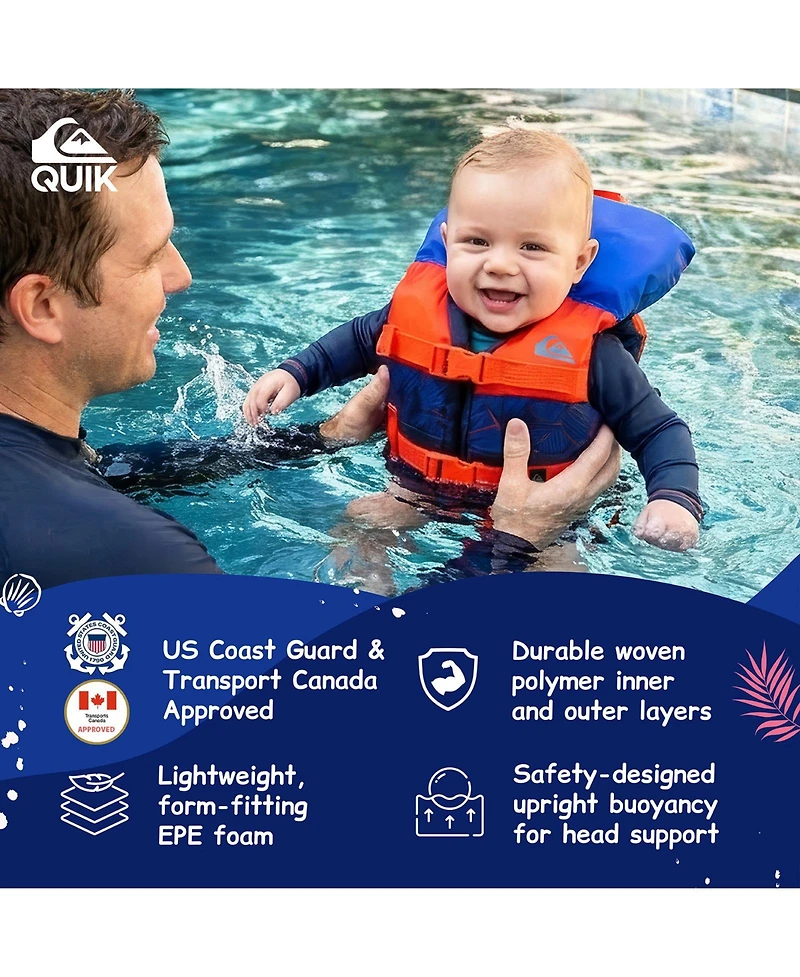 Quiksilver Infant Life Vest Uscg Approved with Quick-Release Buckles and Leg Strap, Upright Flotation and Grab Handle, for Boating, Fishing