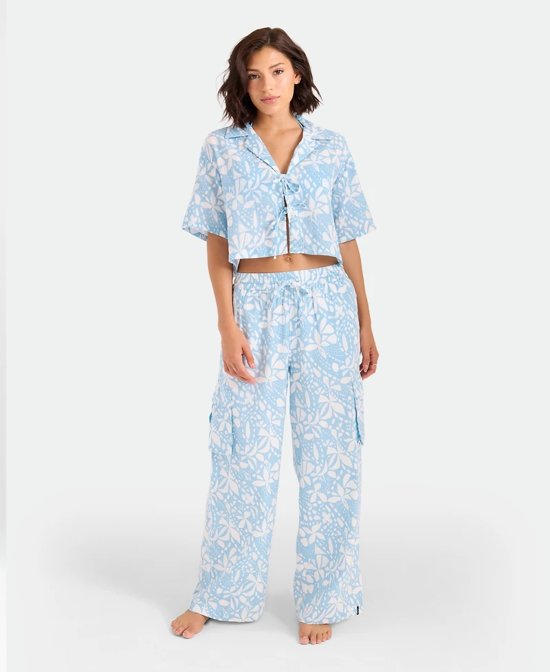 Volcom Women's Floral Print Front Tie Swim Cover-Up Shirt