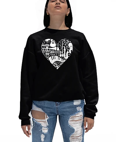 La Pop Art Women's Musical Instrument Heart Word Crewneck Sweatshirt