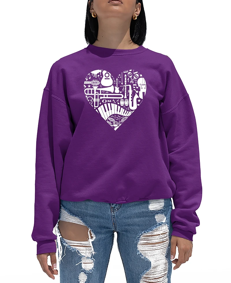 La Pop Art Women's Musical Instrument Heart Word Crewneck Sweatshirt