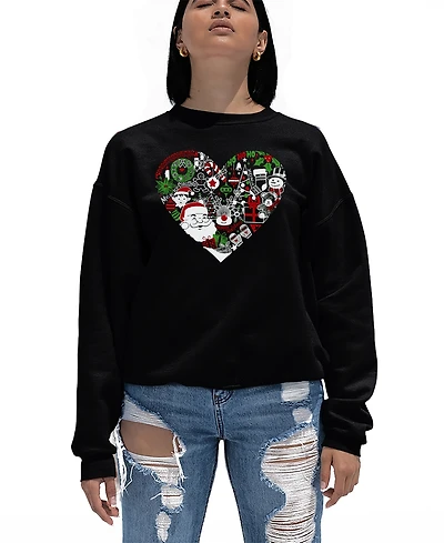La Pop Art Women's Christmas Themed Heart Word Crewneck Sweatshirt