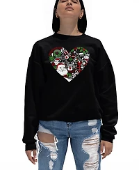 La Pop Art Women's Christmas Themed Heart Word Crewneck Sweatshirt