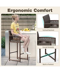 Gouun Outdoor Pe Wicker Bar Height Stools Set of 2 with Removable Cushions
