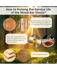 Gouun 18-Inch Wood Bar Stools Set of 2 with Round Seat and Footrest