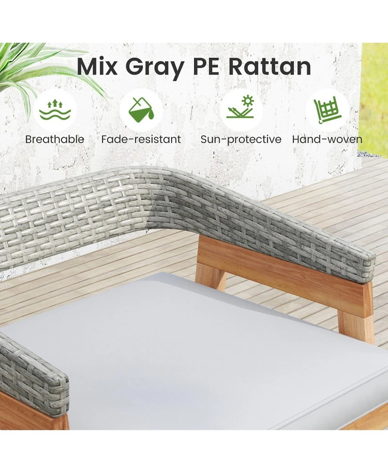 Gouun Acacia Wood Counter Height Bar Stool Set of 2 with Wicker Backrest, Cushion and Footrest