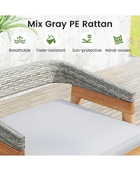 Gouun Acacia Wood Counter Height Bar Stool Set of 2 with Wicker Backrest, Cushion and Footrest