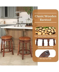Gouun Swivel Counter Stool Set of 2 with Pu Leather Seat and Rubber Wood Base