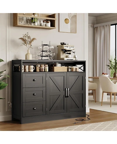 gaomon Buffet Cabinet with Storage, Modern Farmhouse Sideboard Storage Cabinet with Power Outlet